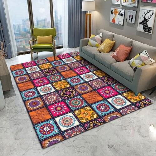 Dropshipping Bohemian Style Mandala Pattern Carpet Non-slip Bath Mat Soft Fluffy Flannel Living Room Bedroom Decorative Carpet