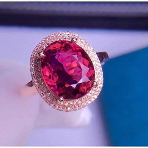E401 Rubillite Ring Fine Jewelry 18 K Gold Natural Rubi Tourmaline 4.9ct Gemstone Diamond Gift Female Rings for Women Fine Ring