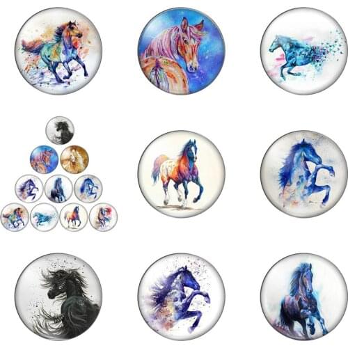 Cabochon Colourful Horse Painting Running Animals 12mm/20mm/25mm/30mm Round Photo Glass Cabochon Demo Flat Back Making Findings