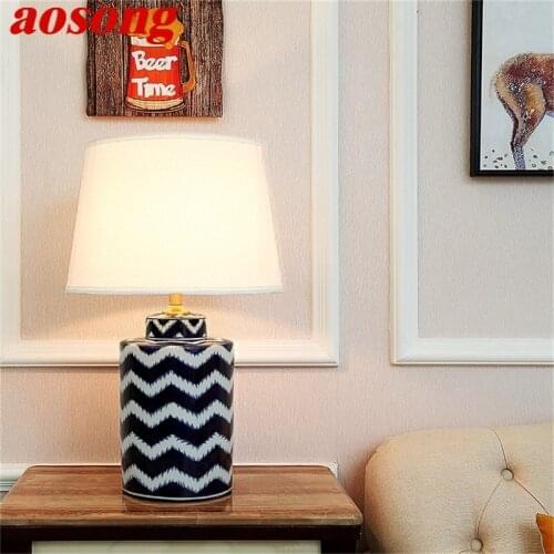 AOSONG Ceramic Table Lamps Luxury Copper Fabric Desk Light for Home Living Room Dining Room Bedroom Office