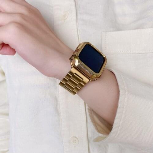 Metal Strap Stainless Steel Band for Apple Watch 6SE 5 40mm 44mm Correa iWatch 4 3 2 38mm 42mm Armor Anti-shock Protective Case