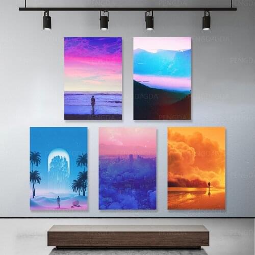 Modular Frame Canvas Painting Man Coconut Tree Sunset Seascape Posters Pictures Modern Wall Art Living Room Decor Home HD Prints