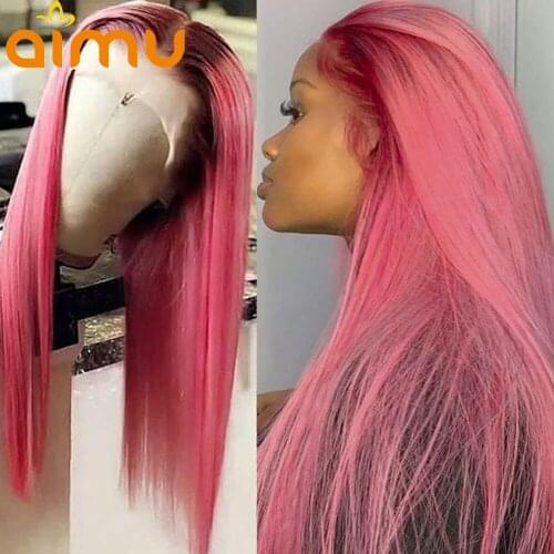 Ombre Pink Colored Human Hair Lace Frontal Wigs Straight HD Pre Plucked Body Wave Lace Front Wigs For Black Women Bleached Knots
