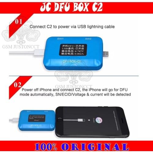 JC DFU BOX C2 Restoring Rebooting IOS Restore Reboot Instantly SN ECID MODEL Information Reading USB Current voltage Display