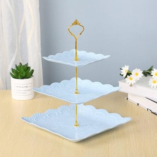 Dessert Cupcake Stand 3-Tiers Plastic Serving Stand Cakes Fruit Candy Display Tower for Sweet Time (Blue)