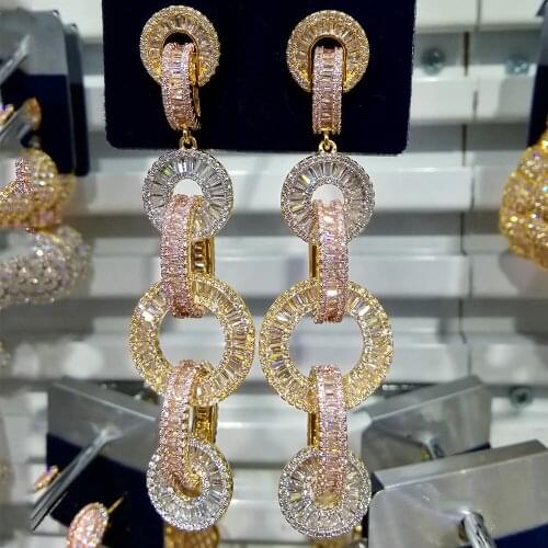 Attractive Luxury original Round Long Pendant Earrings for Women Bridal Wedding Daily Party Show Earring Jewelry Gift Trendy