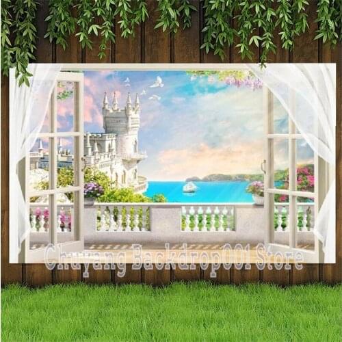 Photo Studio Props Photography Backdrop Window Overlooking The Sea View Castle Ocean Vinyl Background Wedding Party