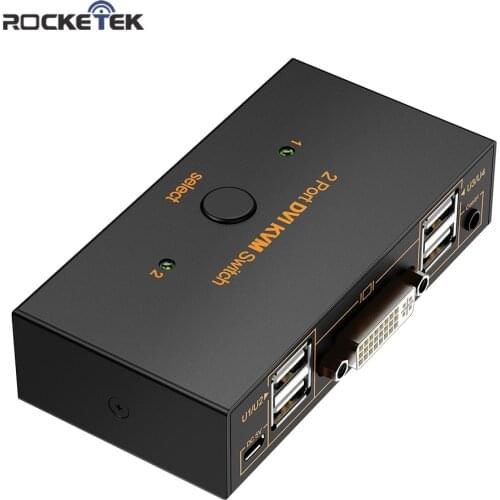 Rocketek 2 port KVM switch 4 USB 2.0 DVI 1080P Splitter Printer Mouse Keyboard Share Switcher Box Computer Controller Adapter