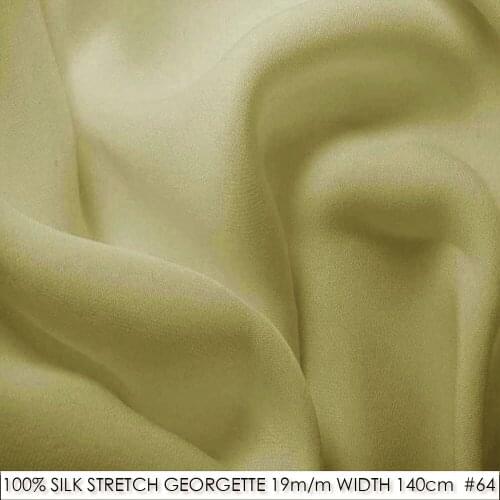 SILK STRETCH DOUBLE GEORGETTE 19mm Width55"-140cm Pure Silk Fabric for sewing Wedding Dress/Decoration in Classic Light Yellow64