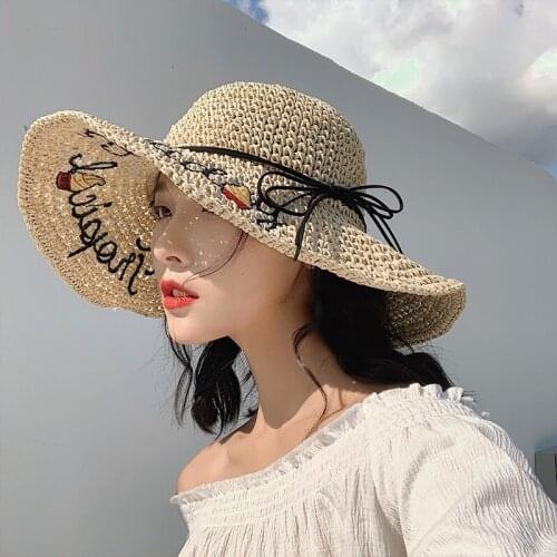 Elegant Women Outdoor Summer Sunscreen Straw Hat Large Brim HIgh Quality Fashion Solid Printing Beach Travel Soft Floppy Sun Hat