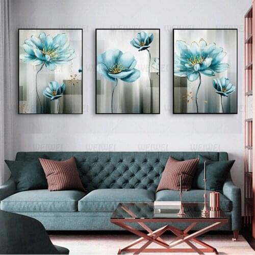 Blue Flower Canvas Painting Modern Baby Nursery Decor Wall Art Picture for Living Room Print Cuadros Salon Decoracion Abstract