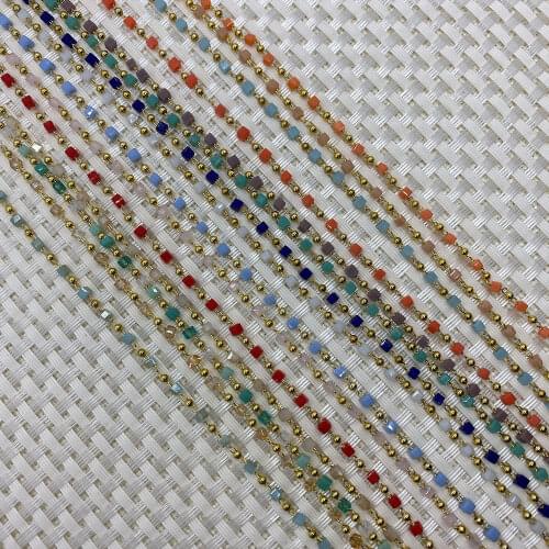 Glass Crystal Handmade Chain Rosary Small Square Exquisite Beaded Crystal Necklace Jewelry DIY Ladies Jewelry Accessories