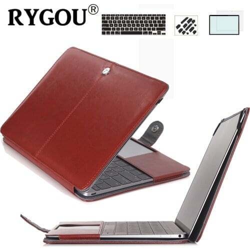 Pu Leather Case & Keyboard Cover & Screen Protector for Macbook Air Pro Retina 11 12 13 15 16 inch Folio Flip Clik on Book Shell