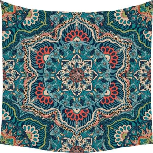 Dark Green Hippie Art Mandala Polyester Bohemian Art Tablecloth