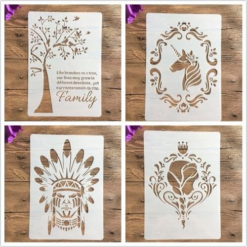 4pcs/set A4 life Tree Mandala Stencils Painting Coloring Embossing Scrapbook Album Decorative Template cake stencil