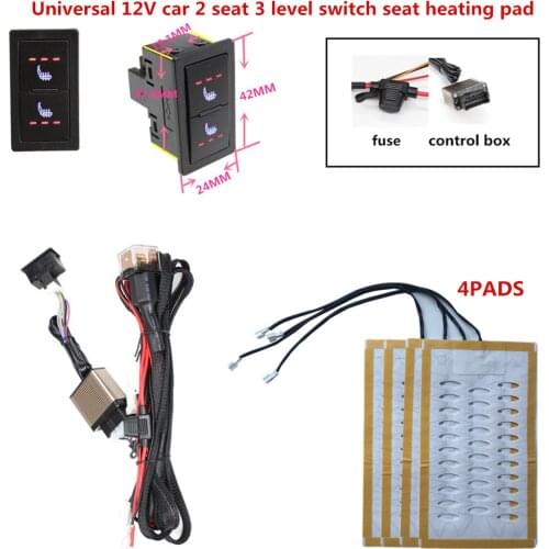 Universal 12V 3 Level Square Switch 4pcs Alloy wire Universal Car Heated heating Heater Seat Pads Winter Warmer Seat Covers