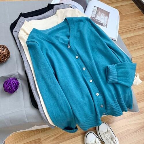 Spring And Autumn New V-neck Thin Cardigan Short Solid Color Versatile Sweater For Women