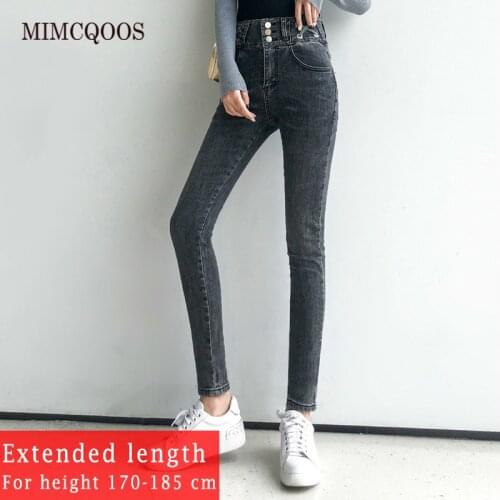 High Waist Jeans Women 2020 Spring Summer New Extended 170 Tall Long Pencil Pants 175 Women Pants Skinny Blue Denim Long 110cm