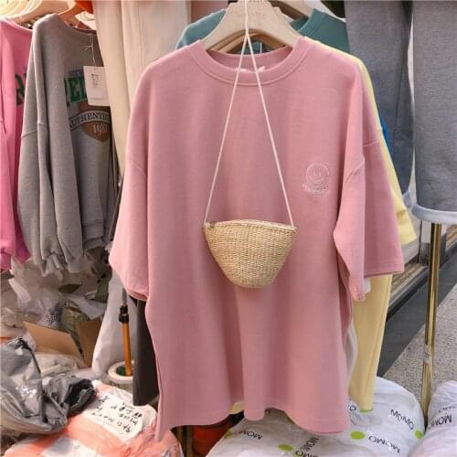Womens T-shirts harajuku woman tshirts Smiling Embroidery Summer New T-shirt Student Wholesale shirt dropshipping WBXW50