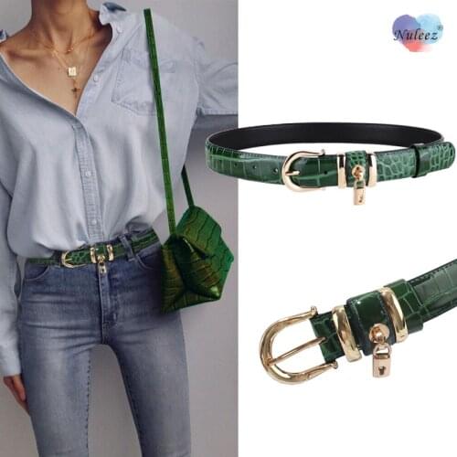 Nuleez Brand Belt Female Crocodile Emerald Classical Designed Fashion Jeans Wearing Accessorry Gold Buckle Daily Matchable New