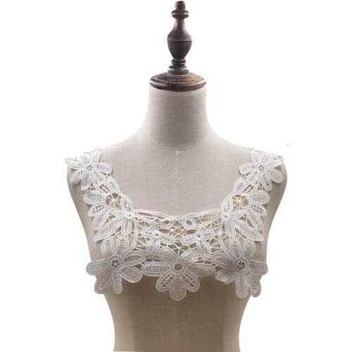 1PCS White Black Cotton Lace Appliques Fake Collar Trims Embroidery Flowers Laces Sewing Trimmings Patch DIY Dress Guipure Decor