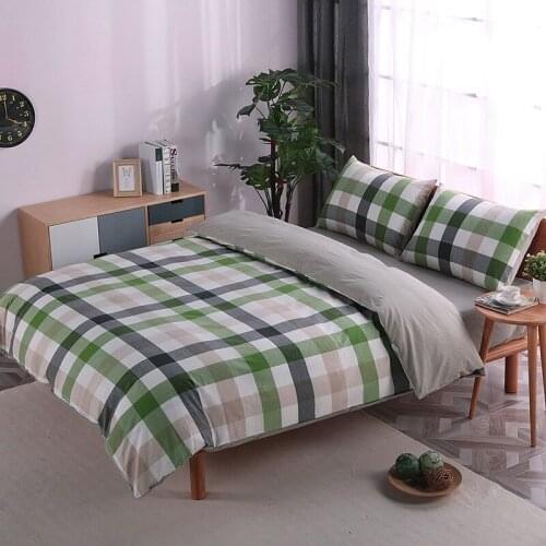 100% Cotton Japanese Bedding Set 220x240cm Duvet Cover Set Bed Sheet Pillowcase Green Plaid King Size Blanket Cover Bed Sets