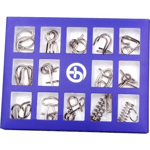 15Pcs/Set Metal Puzzles Brain Teasers IQ Test Iron Link Unlock Interlock Game Chinese Ring Magic Trick Reliever Educational Toys