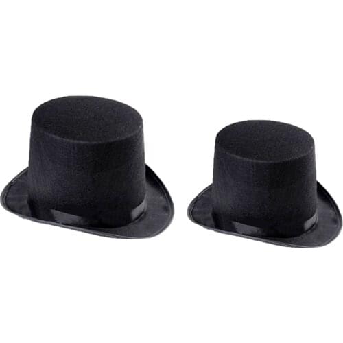 2Pcs Soft Tophat Felt Hats Creative Hat Ornaments Party Favors Dress Props (1 Adult Hat + 1 Childrens Hat, Black)