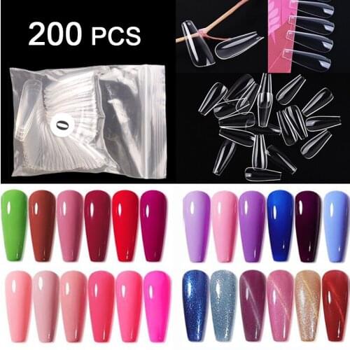 200 Pieces Full Coffin Nails Ballerina Shape Long False Nail Tips Specific Size Artifical Nails Fake Nail Art Tips Nail Display