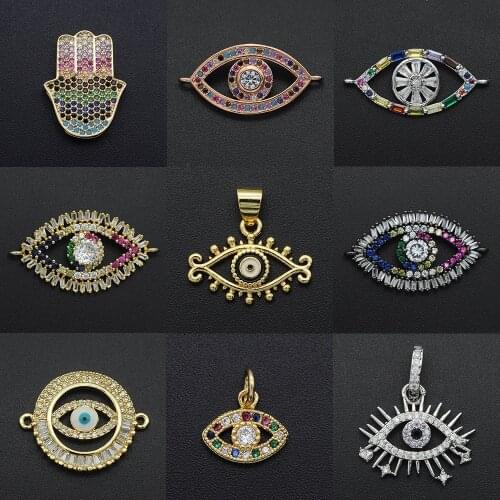 2020 Diy Religious Evil Eye CZ Charms Wholesale Necklace Pendant Zircon Hamsa Hand Connector For Jewelry Bracelet Making