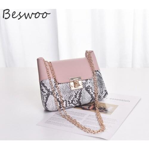 2021 New Womens Small Handbag Snake Print Chain Hasp Female Bag PU Leather Purse and Handbag Ladies Cross-body Shoulder Bag
