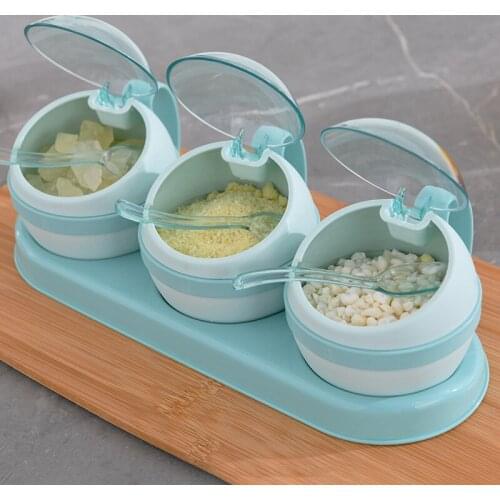 3/4pcs Kitchen Spice Box With Spoon Pepper Salt Seasoning Organizer Soy Sauce Sugar Condiment Storage Jar Kitchen Organizer