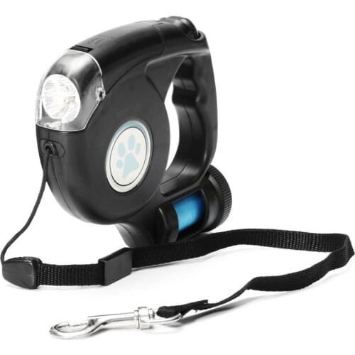 4.5M LED Flashlight Extendable Retractable Pet Dog Leash Lead with Garbage Bag