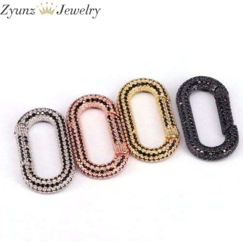5PCS, Full CZ Micro Pave Oval Shape Screw Clasp, Oval Shape Clasp Lock, Carabiner Pave Snap Hook Necklace Bracelets Making