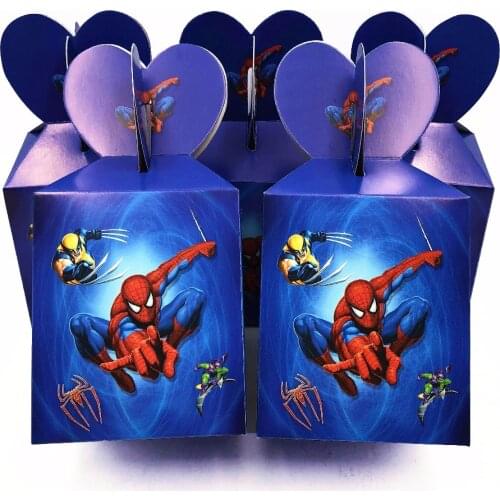 6pcs/set Spiderman Theme Cartoon Candy Boxs Paper Bags Birthday Infantiles Decoracion Baby Shower Gift Event Party Supplies