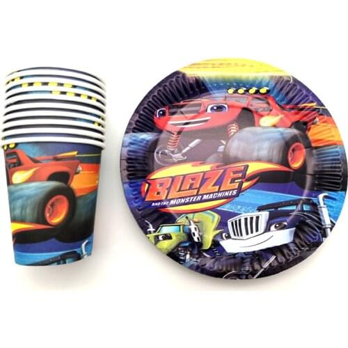 60PCS Baby Shower Blaze Monster Machines Design Decorate Cups Plates Kids Favors Dishes Glass Happy Birthday Party Tableware Set