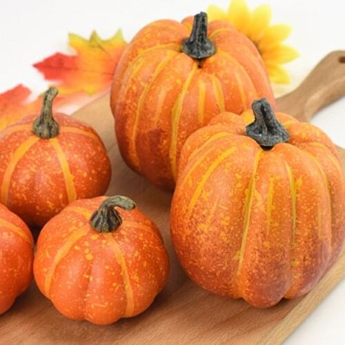 27RE 7pcs Artificial Pumpkins Assorted Fake Simulation Pumpkin for Halloween Thanksgiving Party Home House Decoration