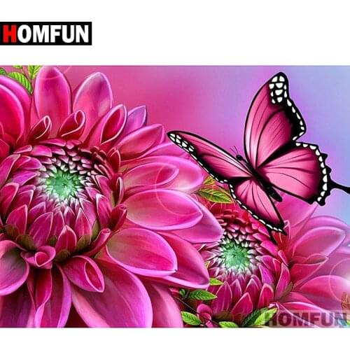 HOMFUN Full Square/Round Drill 5D DIY Diamond Painting "Butterfly flower" Embroidery Cross Stitch 5D Home Decor Gift A07075