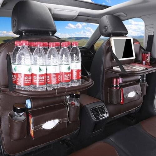 Car Organizer Back Seat Pu Leather Pad Bag Car Storage Organizer Foldable Table Tray Travel Storage Bag Auto Accessories