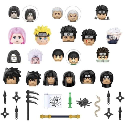 89pcs New Anime Figures Metkay Oche Mar Rock Lee Hiruzen Sarutobi Action Figures Head Brick Building Blocks Toys for Kids Gift