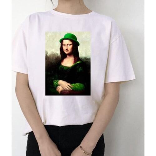 T Shirt For Women Summer Mona Lisa Printed Tee Tops Female T shirts Woman Clothing Funny T-shirts White Tees