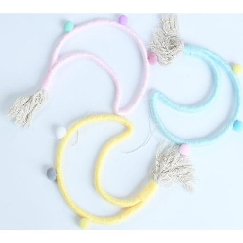 Ins Nordic Hand-woven Moon Hair Balls Tassel Tapestry Wall Hanging Ornaments Kids Room Decorations Pendant Nursery Photo Props