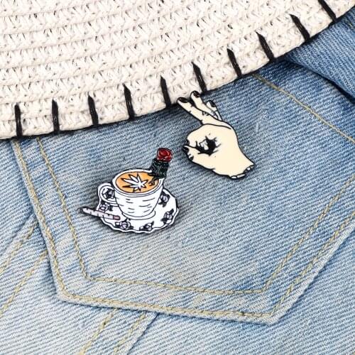 Creative Coffee Lapel Brooch Pin Personalized OK Gesture Enamel Badge Pins Hat Bag Scarf Denim Clothing Jewelry Accessories Gift