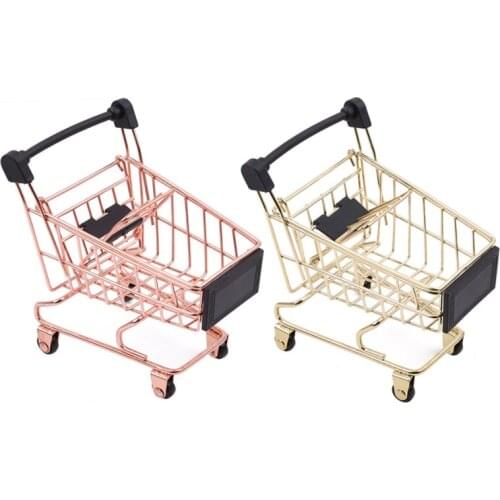 Creative Storage Basket Simulation Mini Shopping Cart Supermarket Trolley Debris Storage Boxs Mini Supermarket Handcart Toy