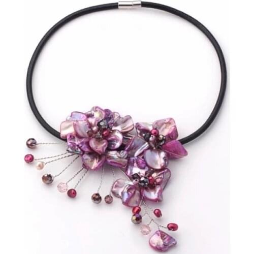 LJHMY Purple Blister baroque Shell flower Crystal Natural Freshwater Pearl Necklace For Women Handmade Choker Pendant Necklaces