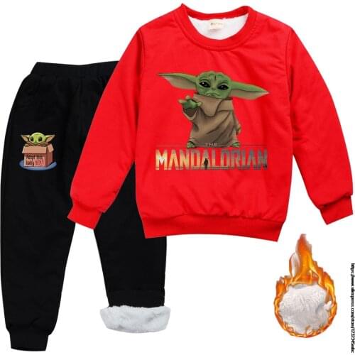 Mandalorian Baby Yoda boy velvet hoodie + pants clothing sets baby boys sweatshirts navidad sudaderas girl warm kids clothes