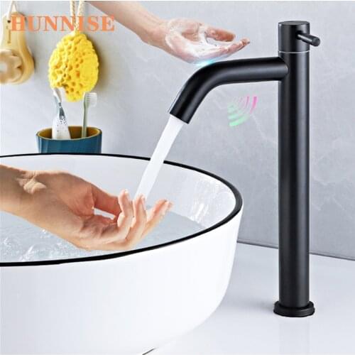 Touch Basin Mixer Tap Matte Black Single Cold Sensor Bathroom Faucet Quality SUS304 Stainless Steel Touch Cold Basin Sink Faucet