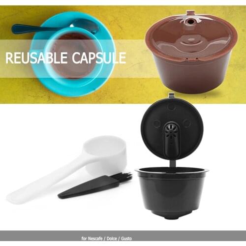 Refillable Coffee Filter Cup Reusable Coffee Capsule Filter for Dolce/Gusto Coffee Cup Holder Pod Strainer With Spoon Brush