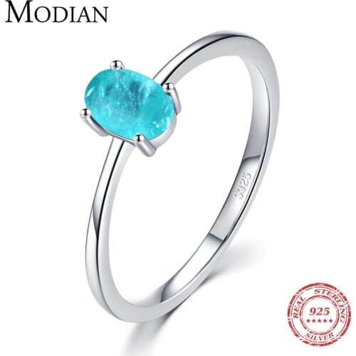 Modian 925 Sterling Silver Fashion Oval Finger Rings for Women Elegant Paraiba Tourmaline Engagement Wedding Statement Jewelry