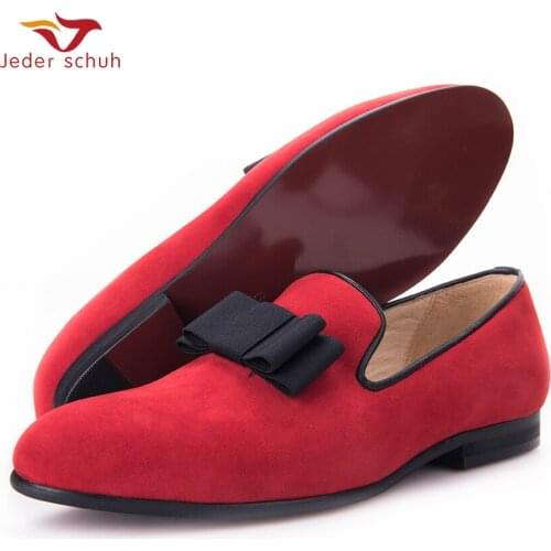 Men Loafers Bow Design Simple Style Gentleman Red And Black Man Flats Wedding And Banquet Shoes